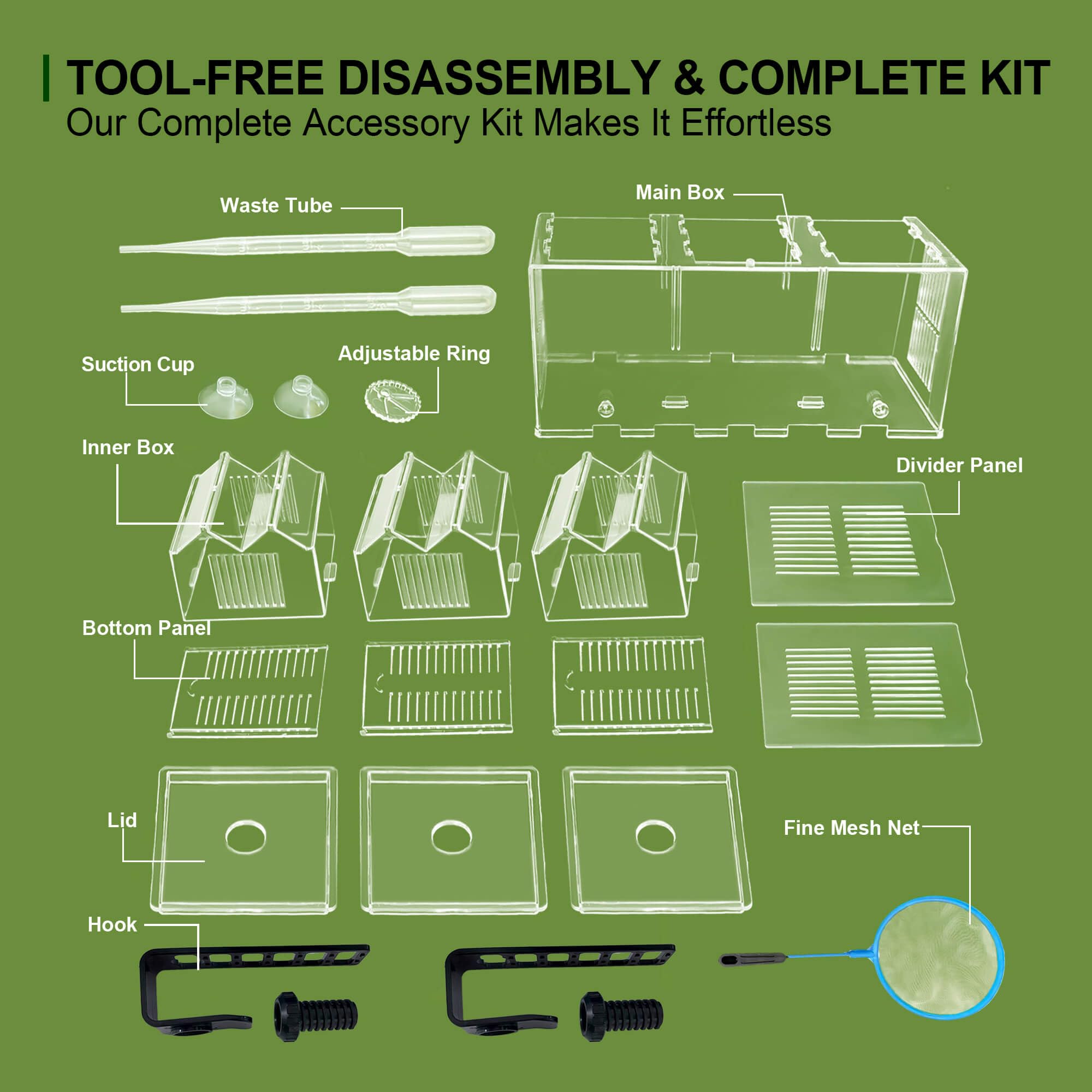 BaoZqua ensemble accessoires elevage complets, installation rapide sans outils.