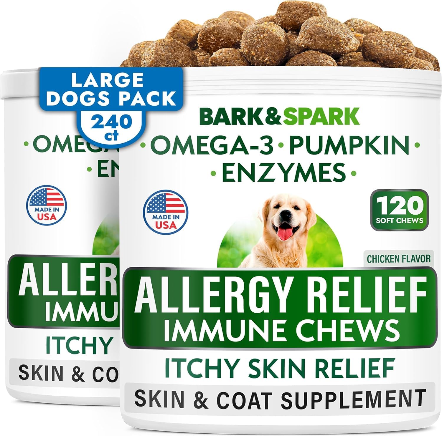 Friandises Bark&Spark en bocal 240 ct pour peau saine du chien