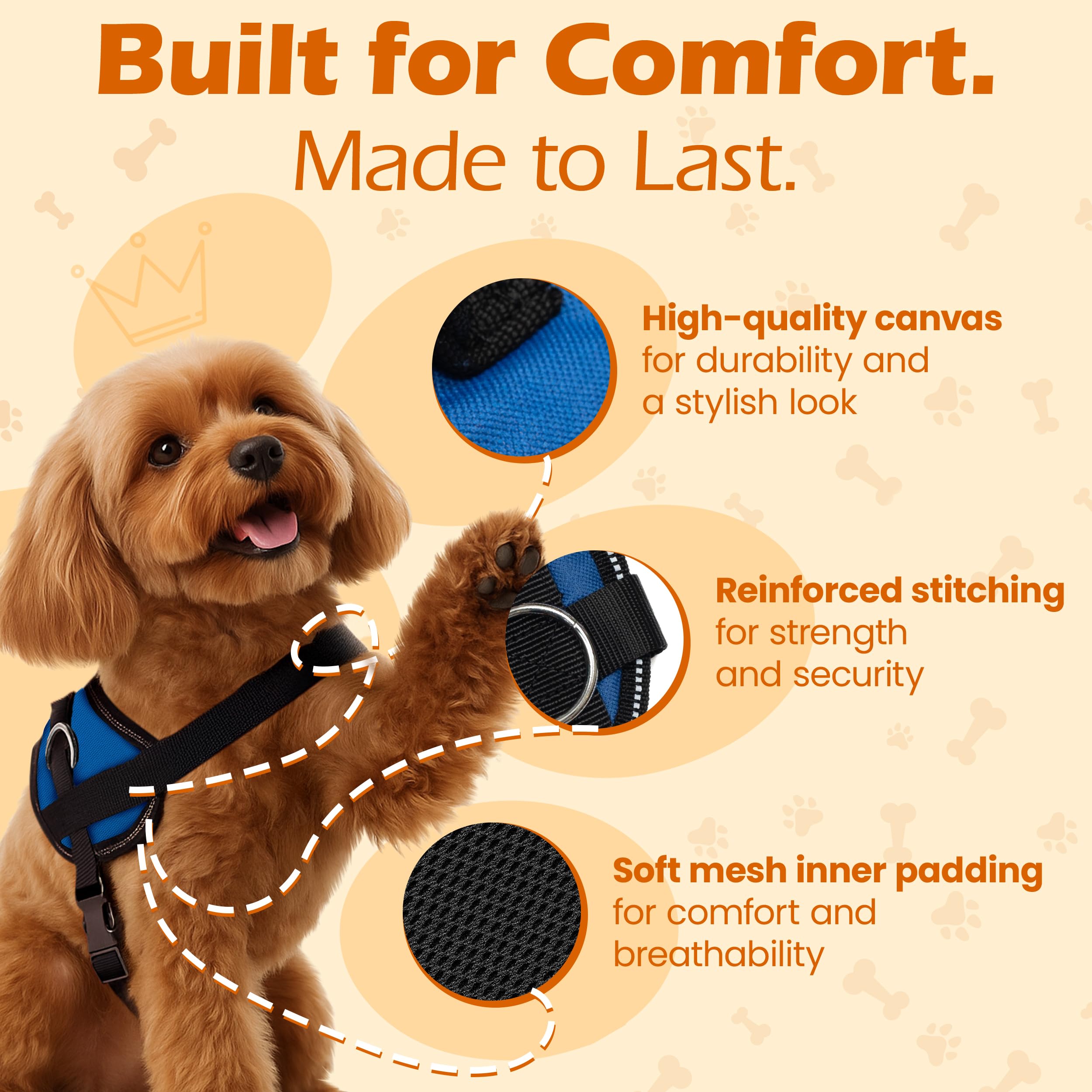 Harnais Bark Appeal, 3 attaches, bleu XXL, polyvalent pour marche, jogging et entraînement.