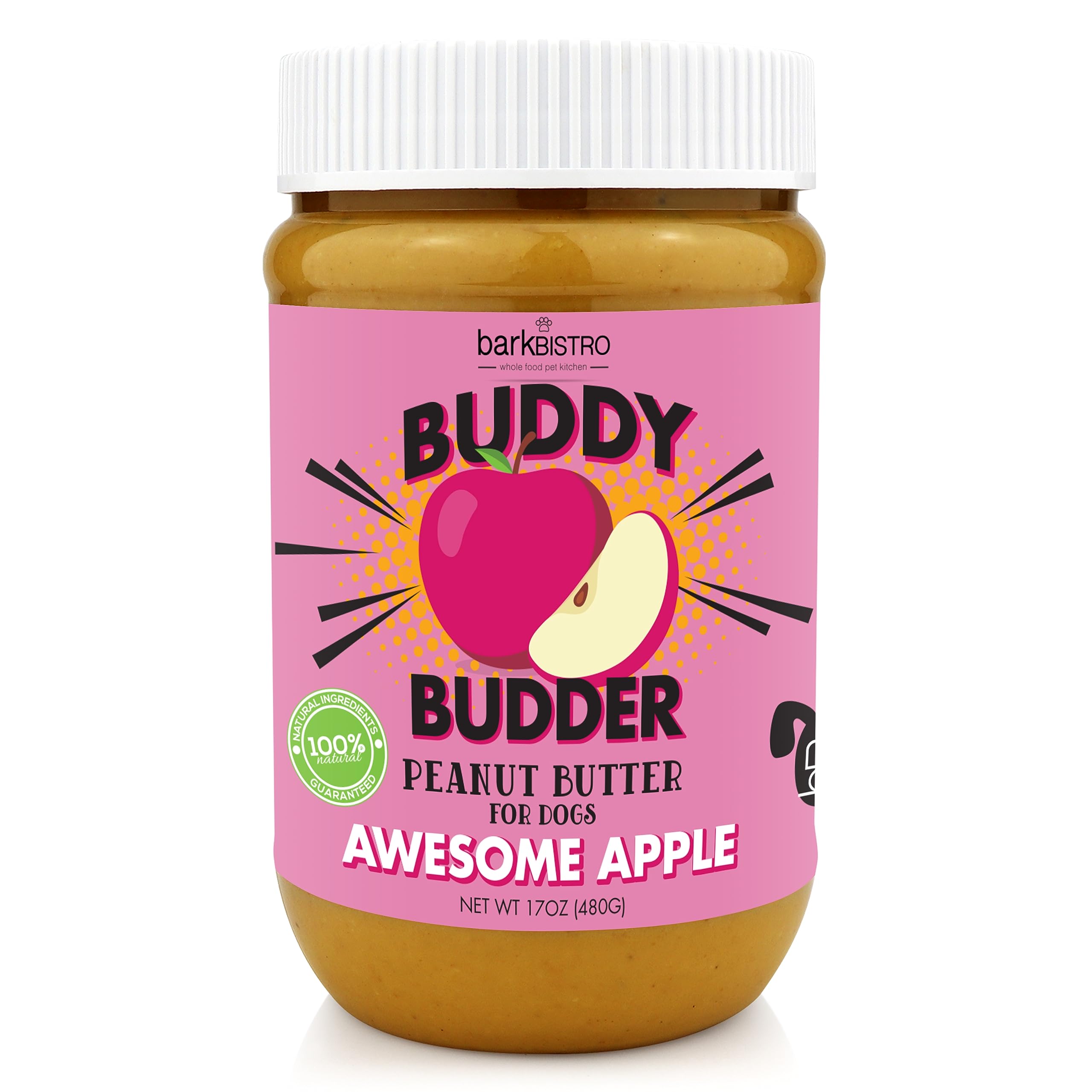 Bark Bistro Company Awesome Apple – pot beurré d’arachide naturel, parfaite pour farcir des jouets.