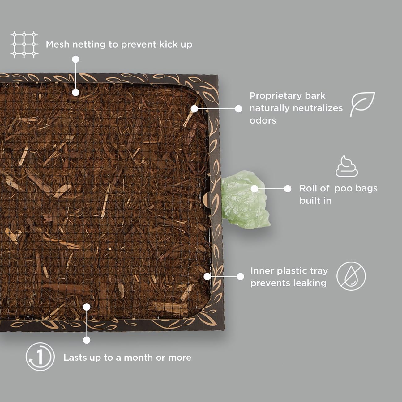 Bark Potty bac anti-fuite intégré, sol protégé et propreté simplifiée