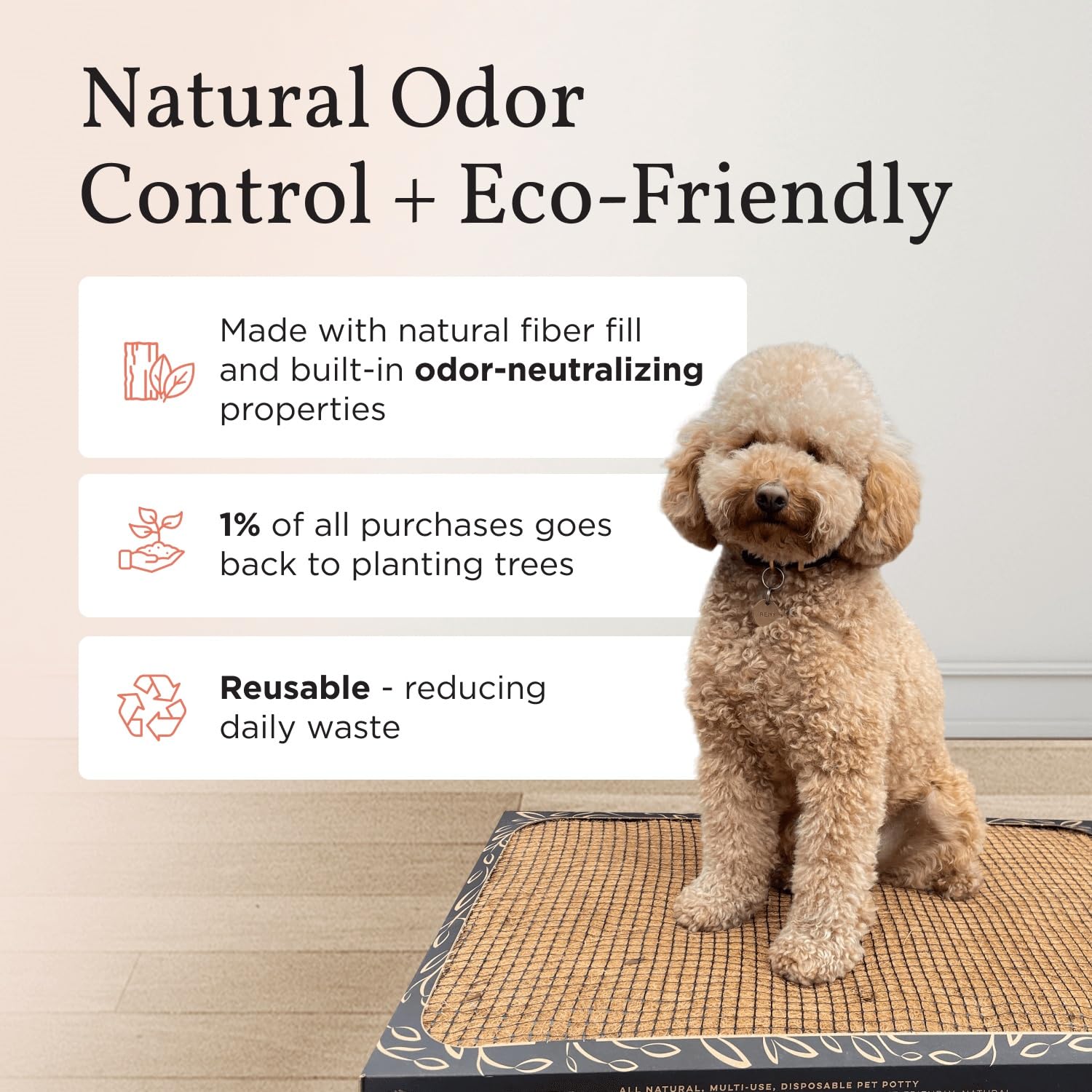 Bark Potty neutralise les odeurs naturellement dans l'espace.