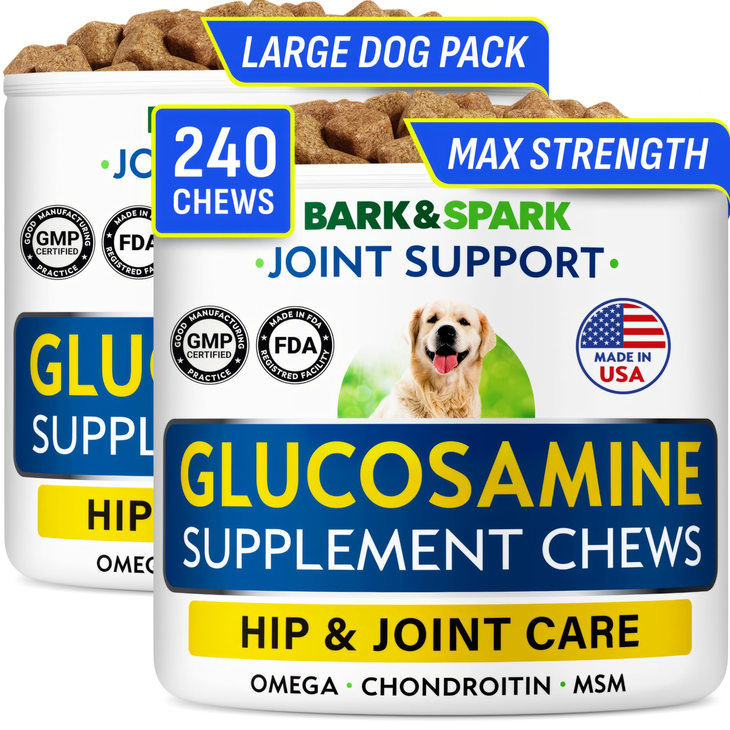 BARK&SPARK: friandises articulations chien dans une boîte, soutenant la mobilité.