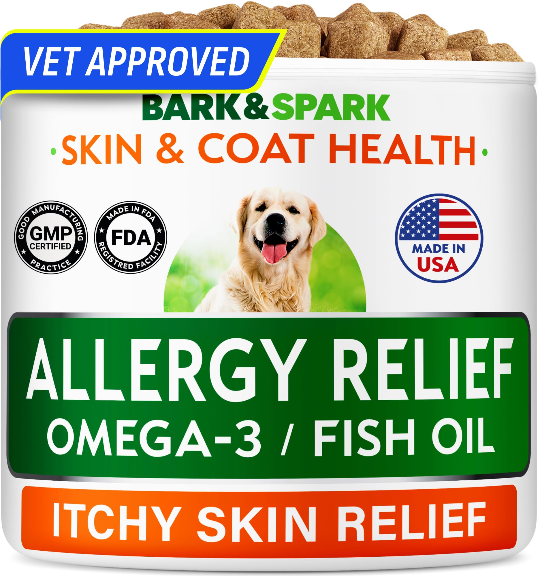 BARK&SPARK bouchées allergie chien 60 unités soutien immunitaire quotidien.