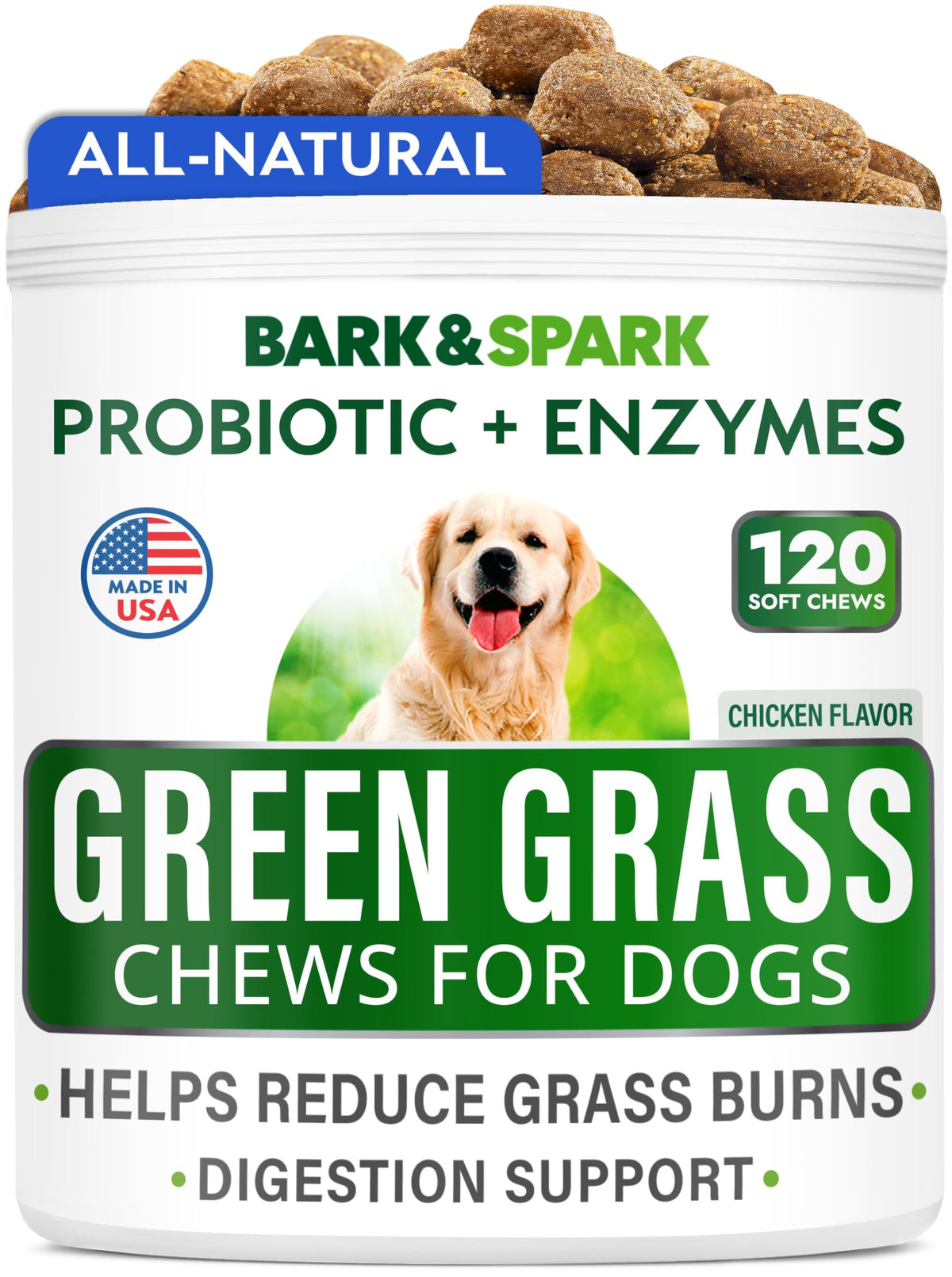 BARK&SPARK bouchées gazon vert brillant, aide à restaurer l'herbe.