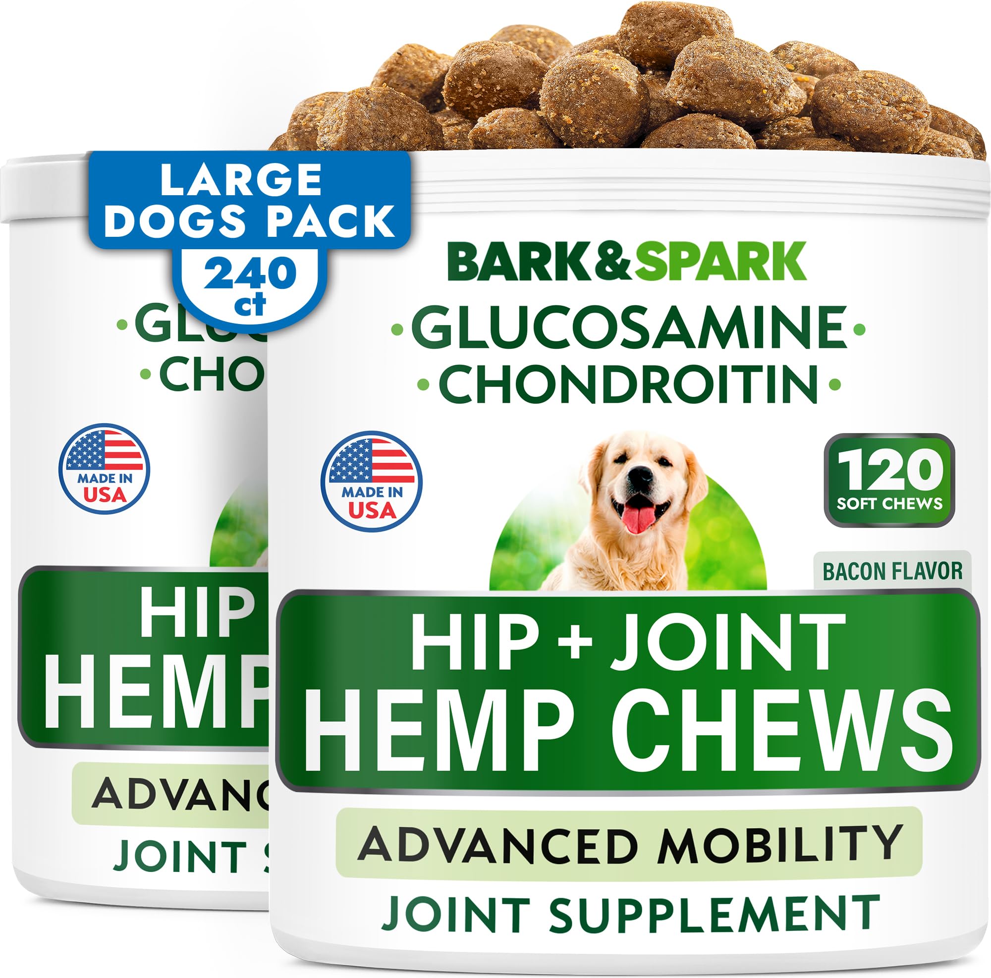 Gommes Bark&SPARK articulations chien hanche, soutien mobilité quotidienne.