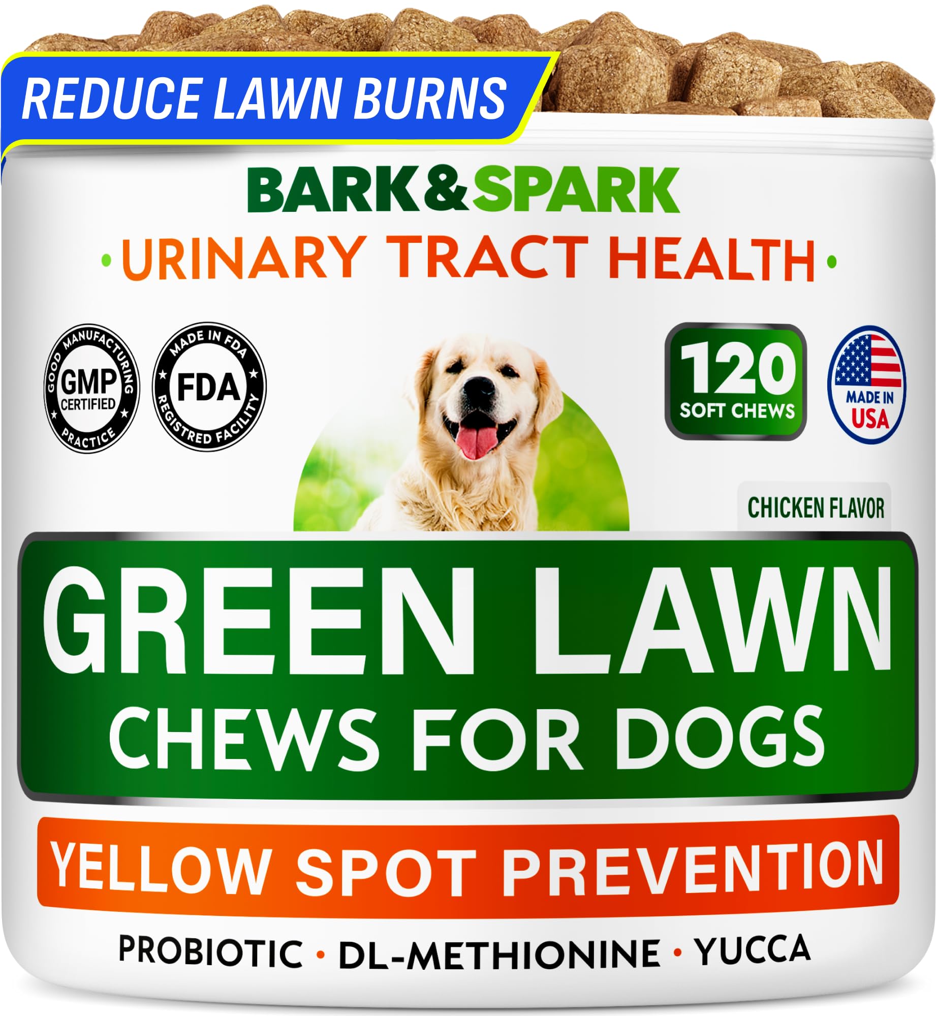 BARK&SPARK image-packshot : friandises herbe verte protégeant la pelouse.