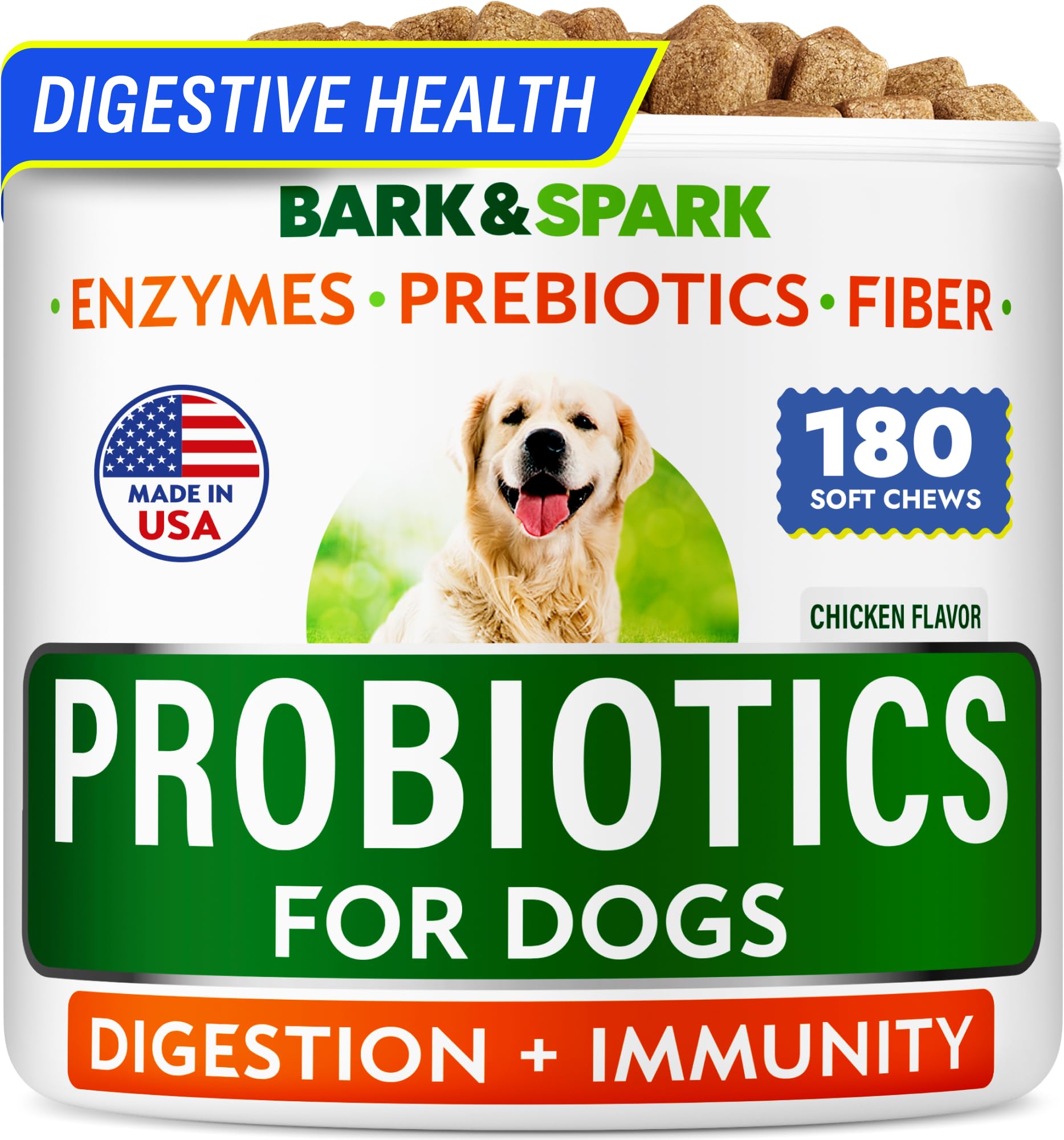 BARK&SPARK Probiotiques chien pack 180 comprimés pour soutien digestion
