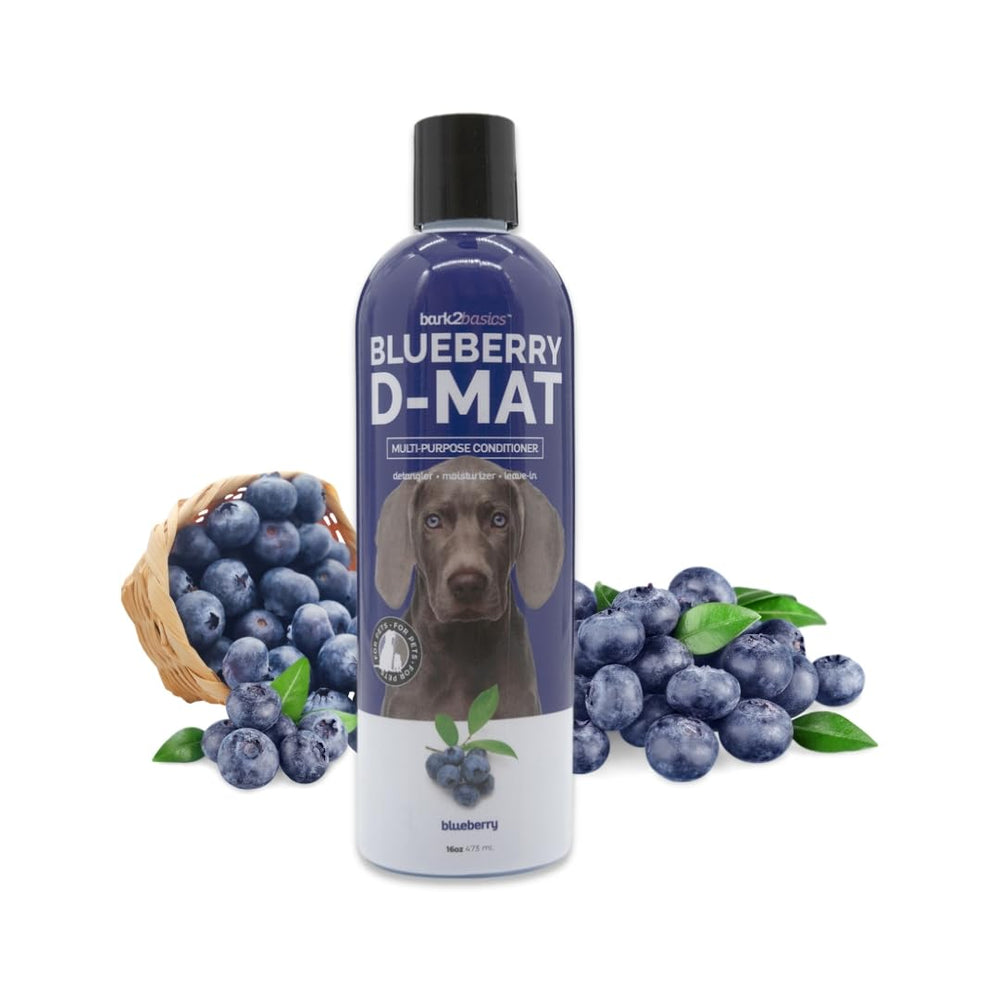 Bark2Basics Blueberry D-Mat: flacon visible, démêlage facilité.