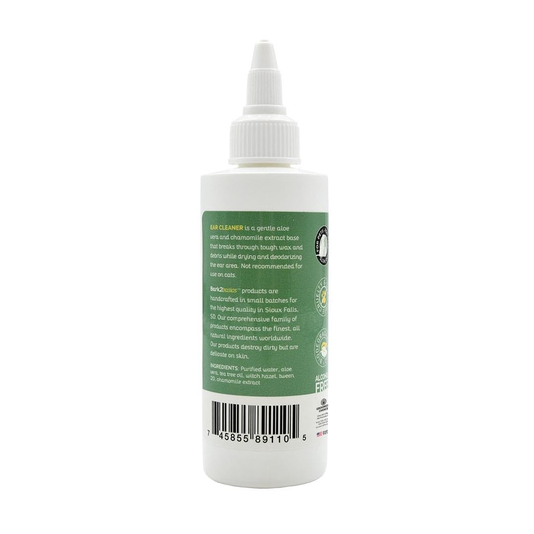 Formule naturelle Bark2Basics avec aloé et camomille pour oreilles sensibles.