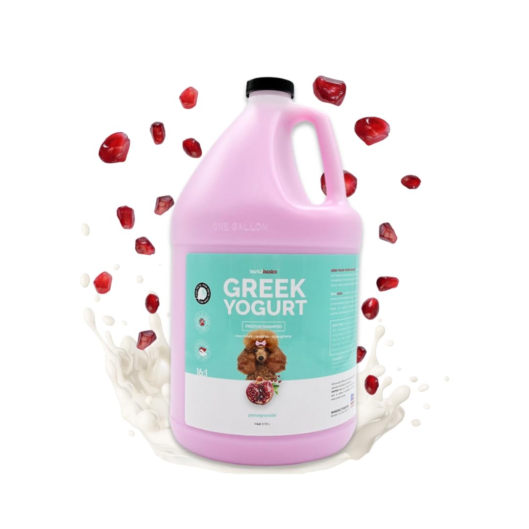 Shampoing Bark2Basics pour chien yaourt grec grenade, flacon nourrissant et nettoyant.