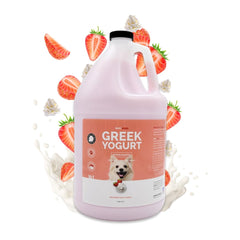 Shampoing Bark2Basics protéine yaourt grec fraises-crème en bouteille, pour peau et poils sains.