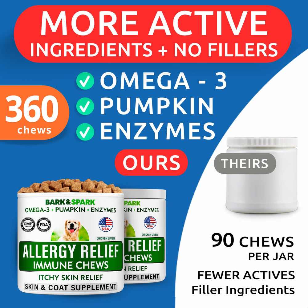 Gommes Bark&Spark Omega-3, soutien peau et pelage chez les chiens.