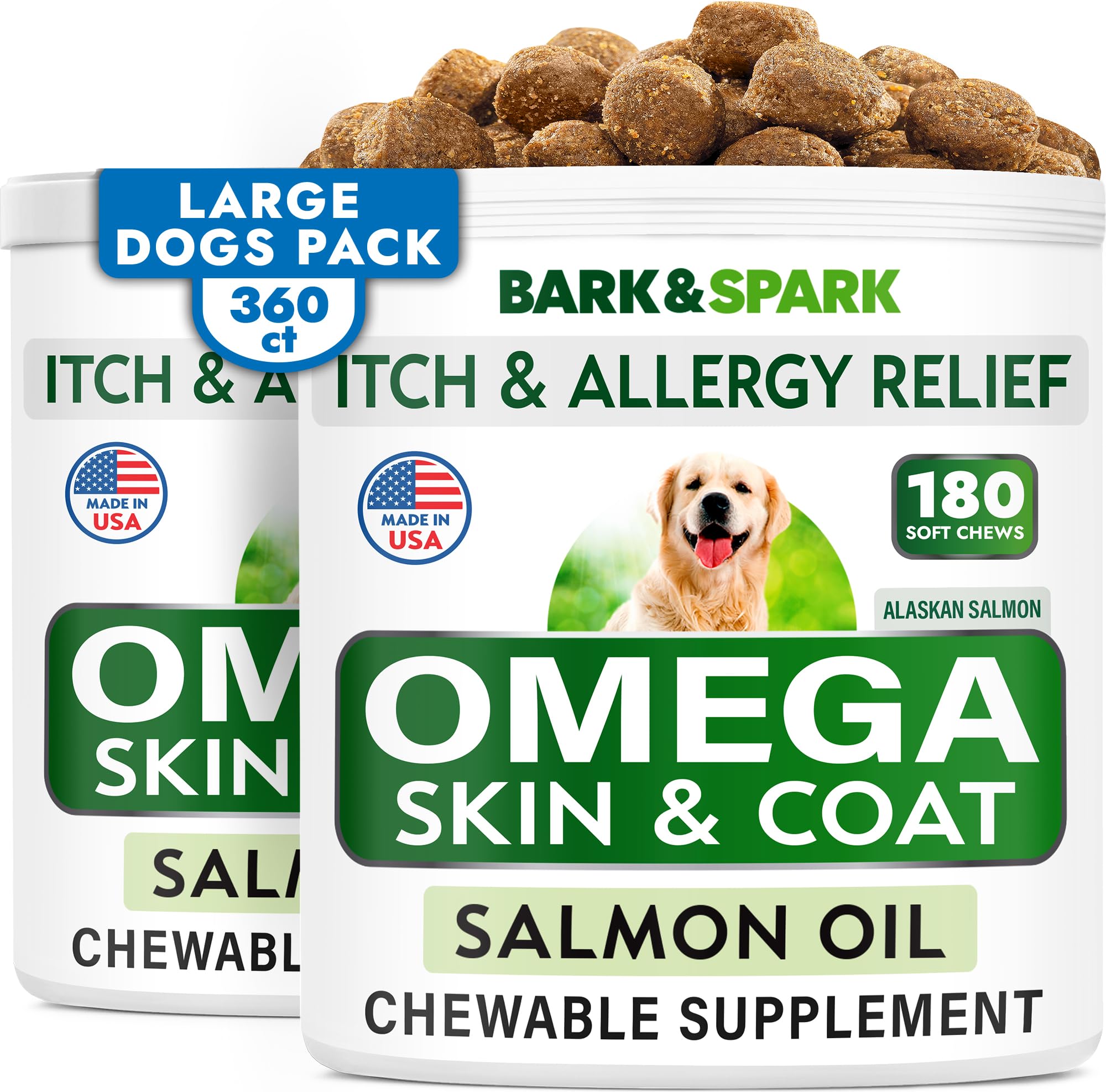 BARK&SPARK Oméga 3 friandises saumon pour pelage sain et brillant.