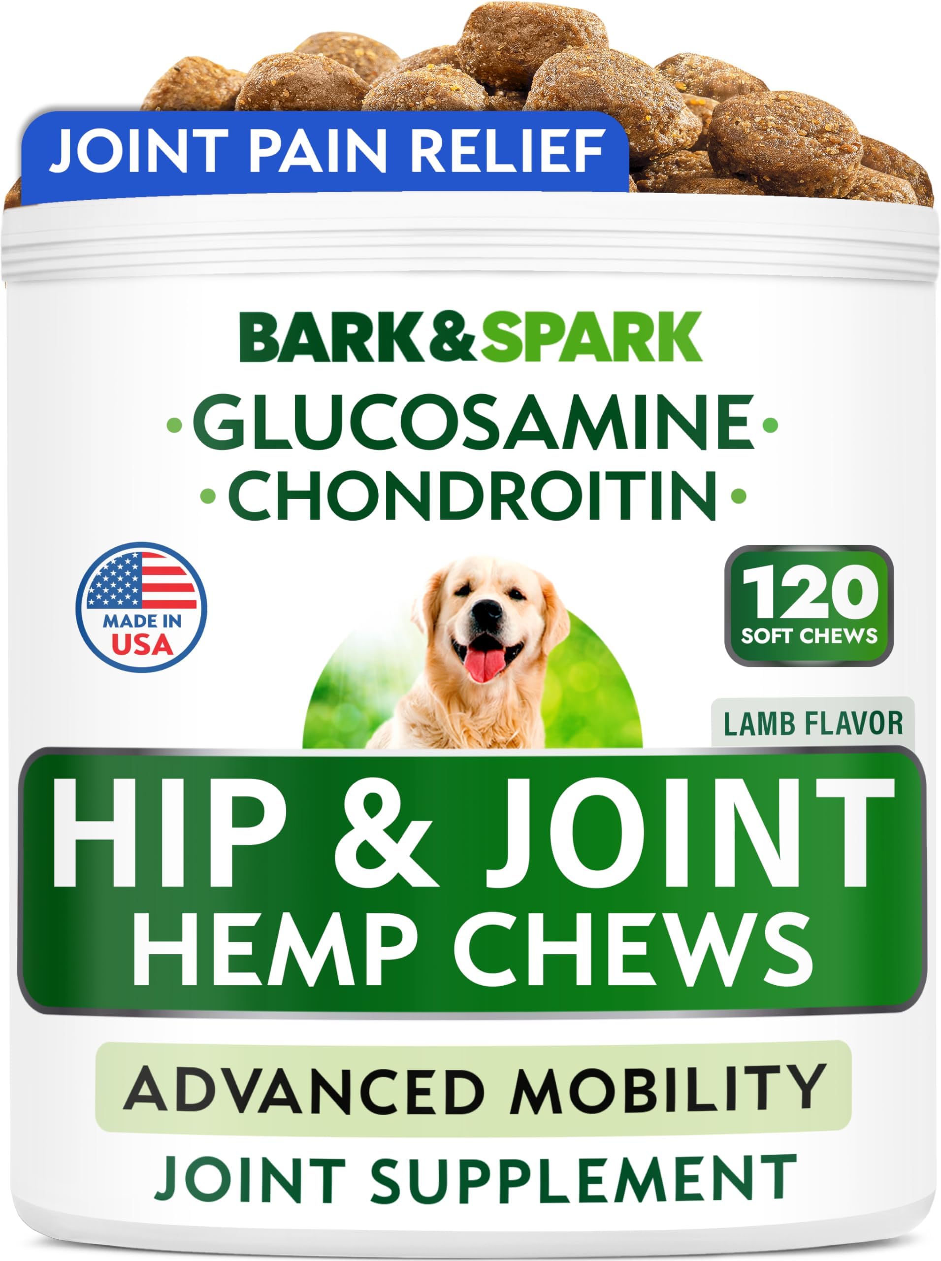 Gommes Bark&SPARK articulations chien hanche, soutien naturel à la mobilité.