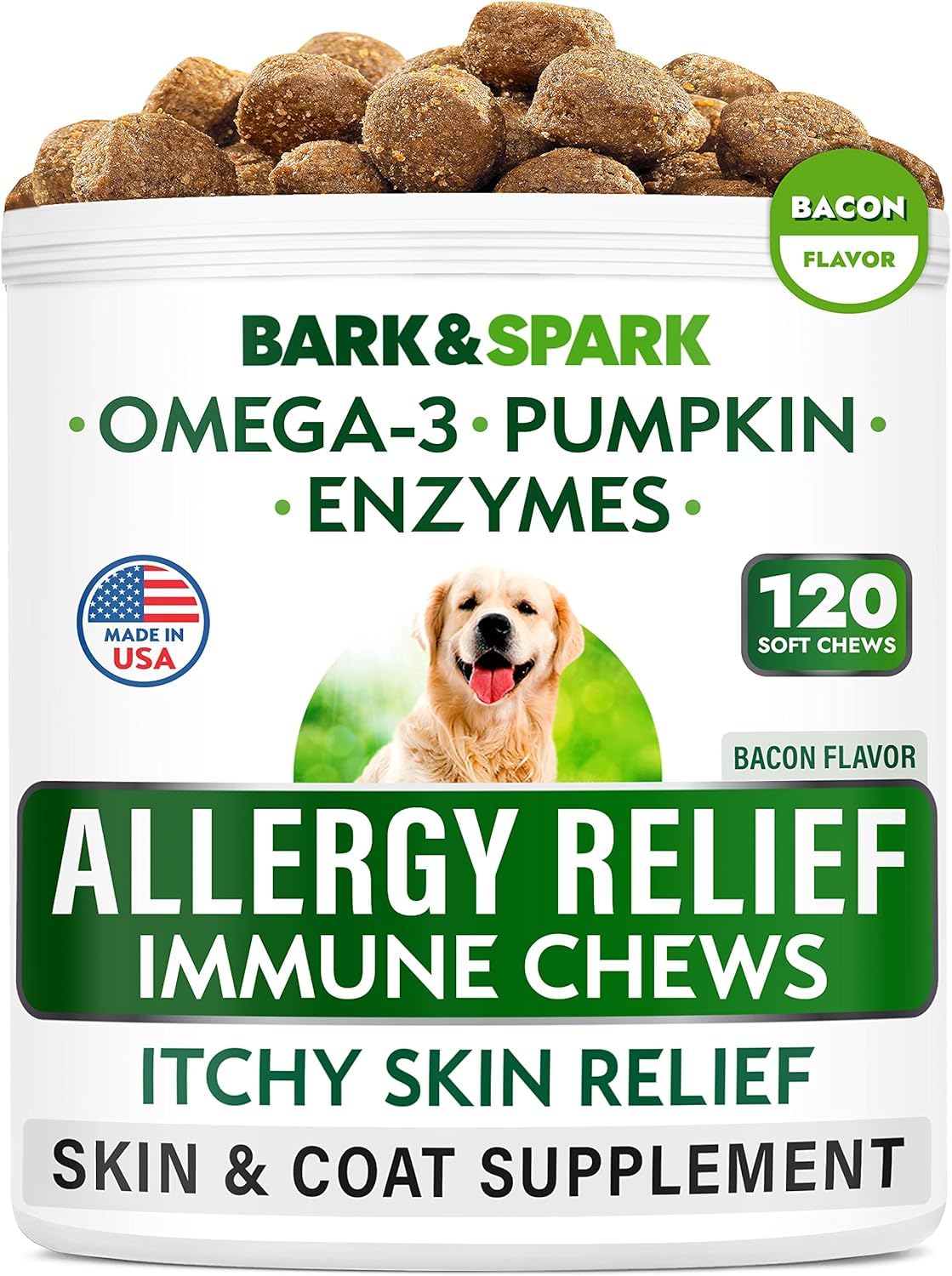 Gommes BARK&SPARK dans la bouteille, administration facile pour chien allergique.