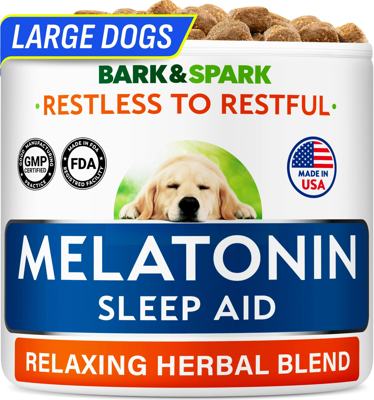 BARK&SPARK Mélatonine apaisante pour chien, bouchée os chéri et bénéfice potentiel d’apaisement.