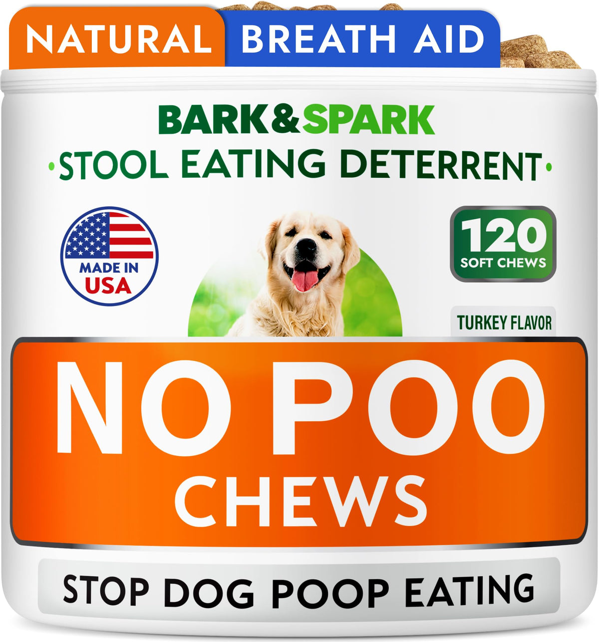 BARK&SPARK friandises anti-coprophagie pour chiens, texture appétente et réduction possible de l’ingestion.