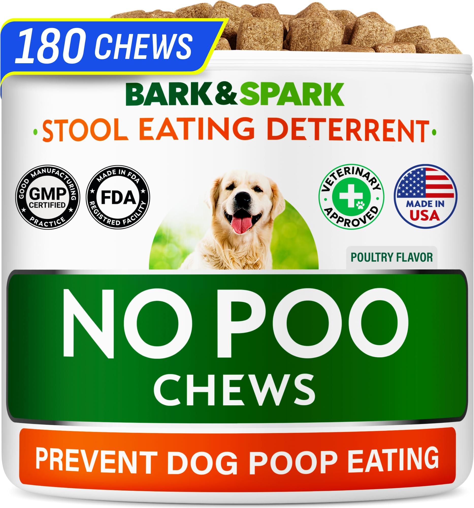 BARK&SPARK friandises anti-coprophagie pour chiens réduisent l'envie de manger les selles.