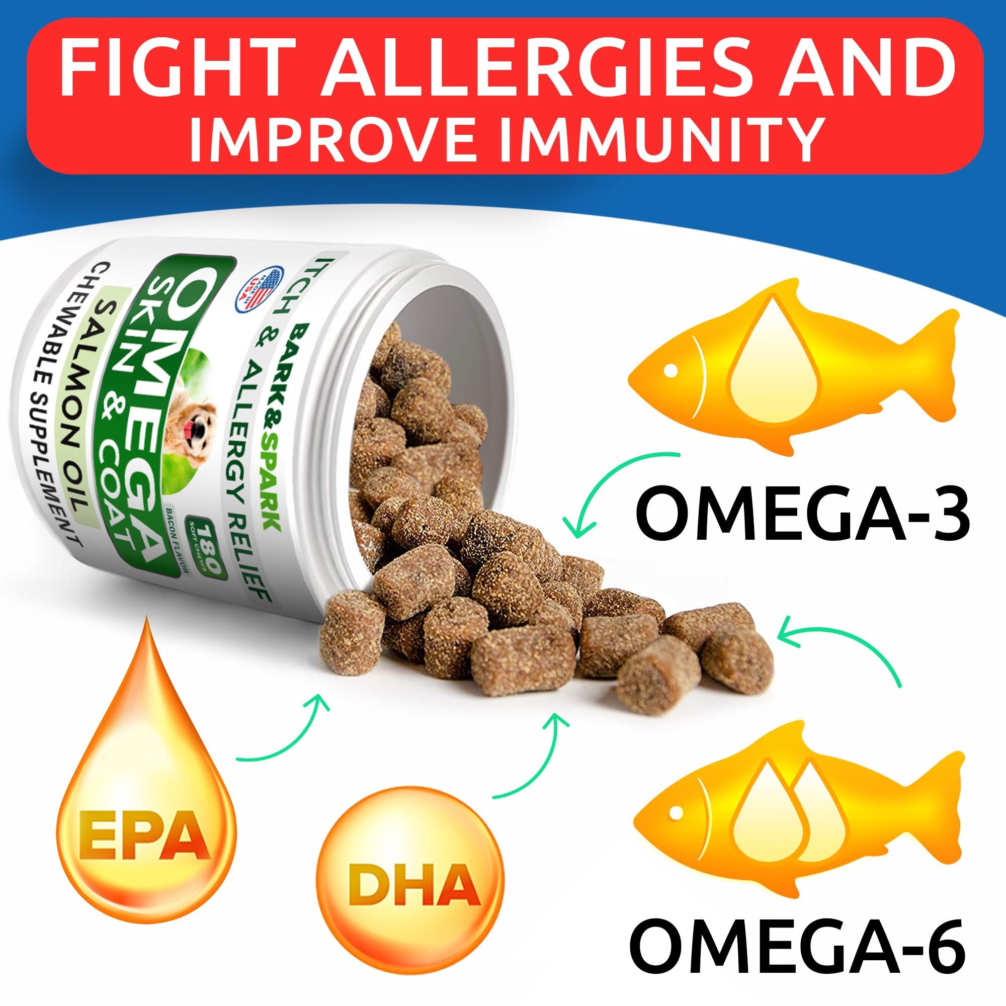 BARK&SPARK informations nutritionnelles: précision EPA et DHA et portion quotidienne.