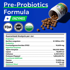 Bark&Spark Probiotiques: ingrédients probiotiques et enzymes pour digestion canine.