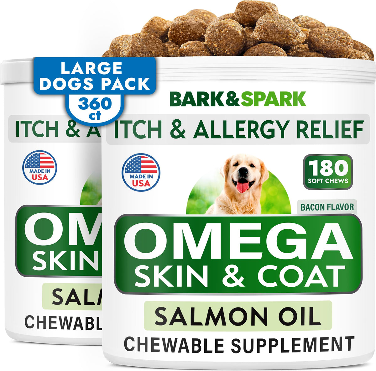 BARK&SPARK Omega-3 bouchées saumon: saveur agréable et soutien potentiel du pelage.
