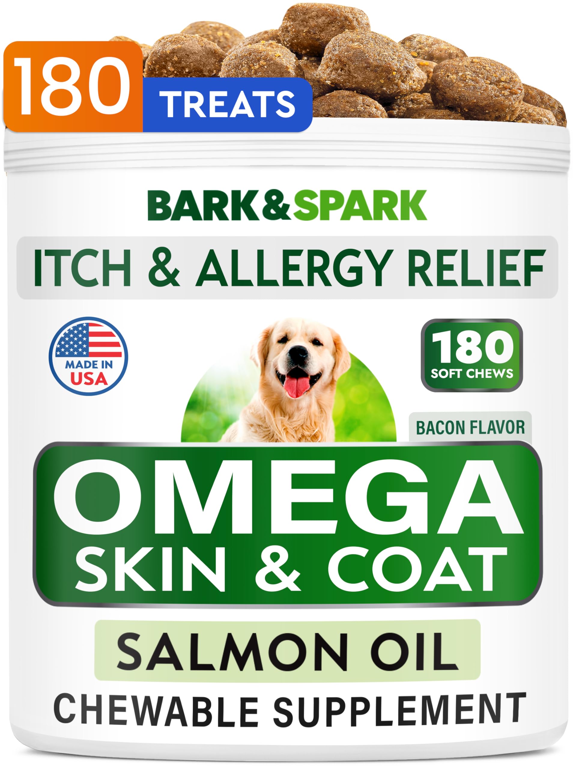 Bark&Spark Omega3 pot de 180 friandises saumon pour chien et chat, pratique.