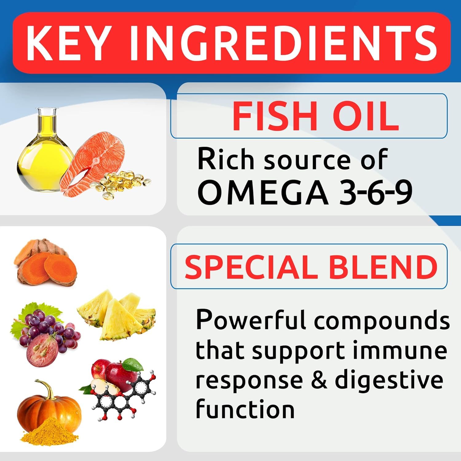 Ingrédients Omega-3, Quercétine et Bromélaïne pour la peau.
