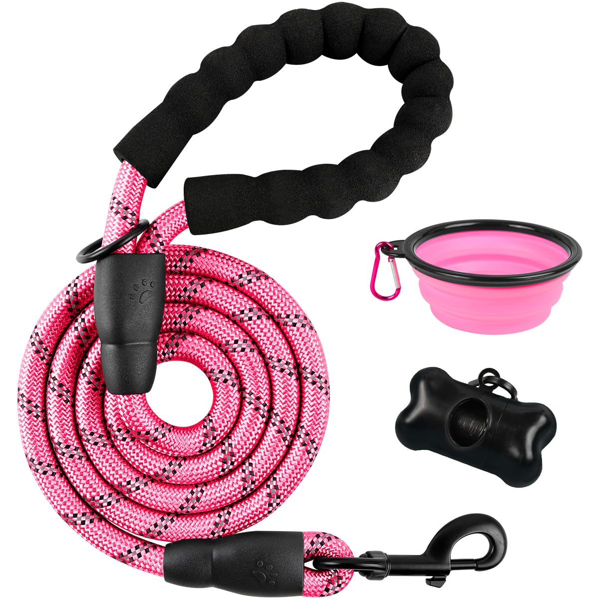 Laisse Barkbay pour chien grand rose, poignée rembourrée pour un confort durable lors des promenades.