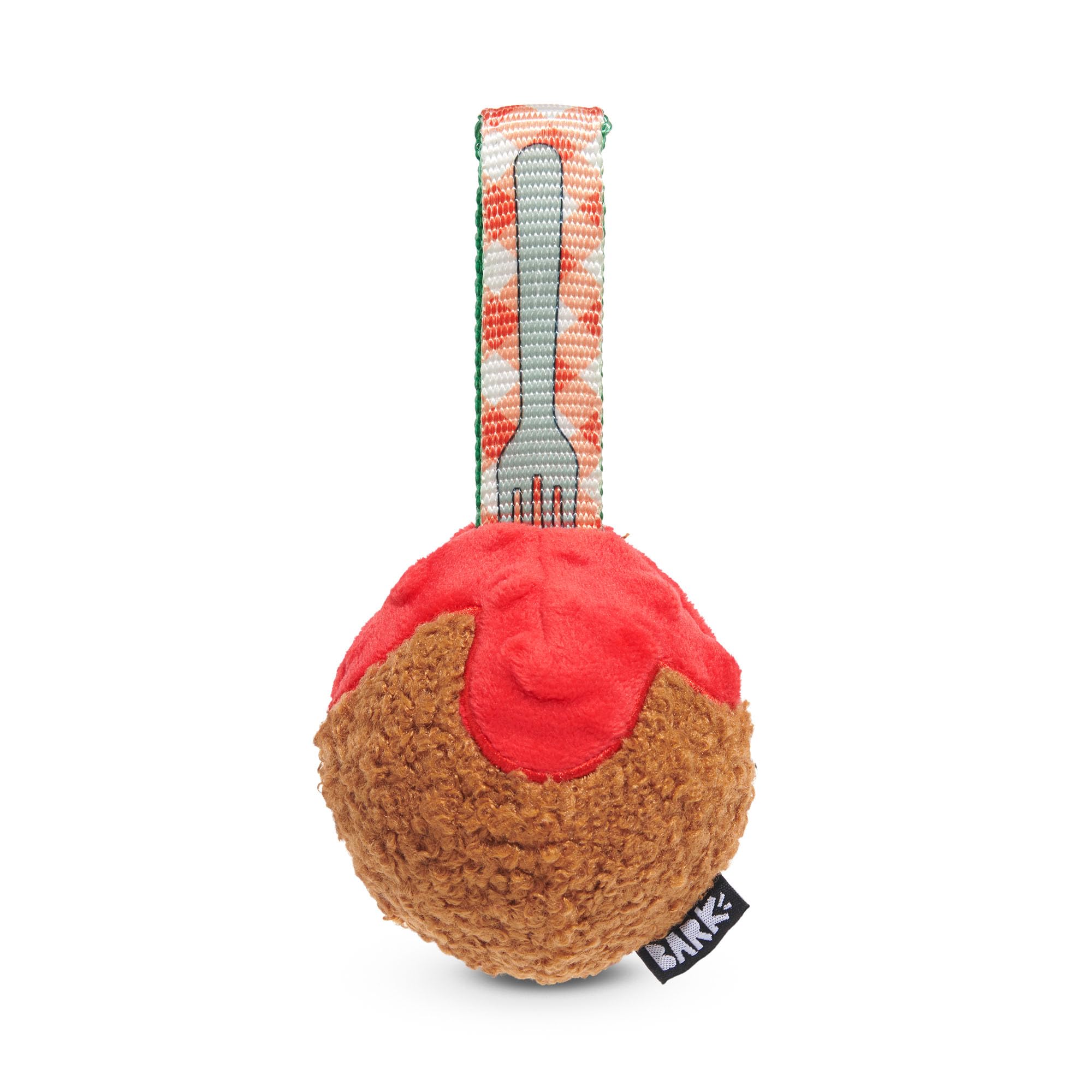 BarkBox Bark A Squeaky Meat-A-Ball, peluche extérieure douce et durable.