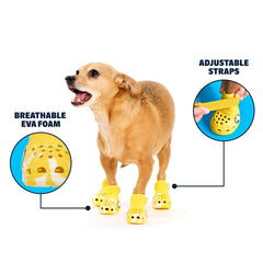 BarkBox bottes jaune, vue latérale, ajustement sûr et confortable