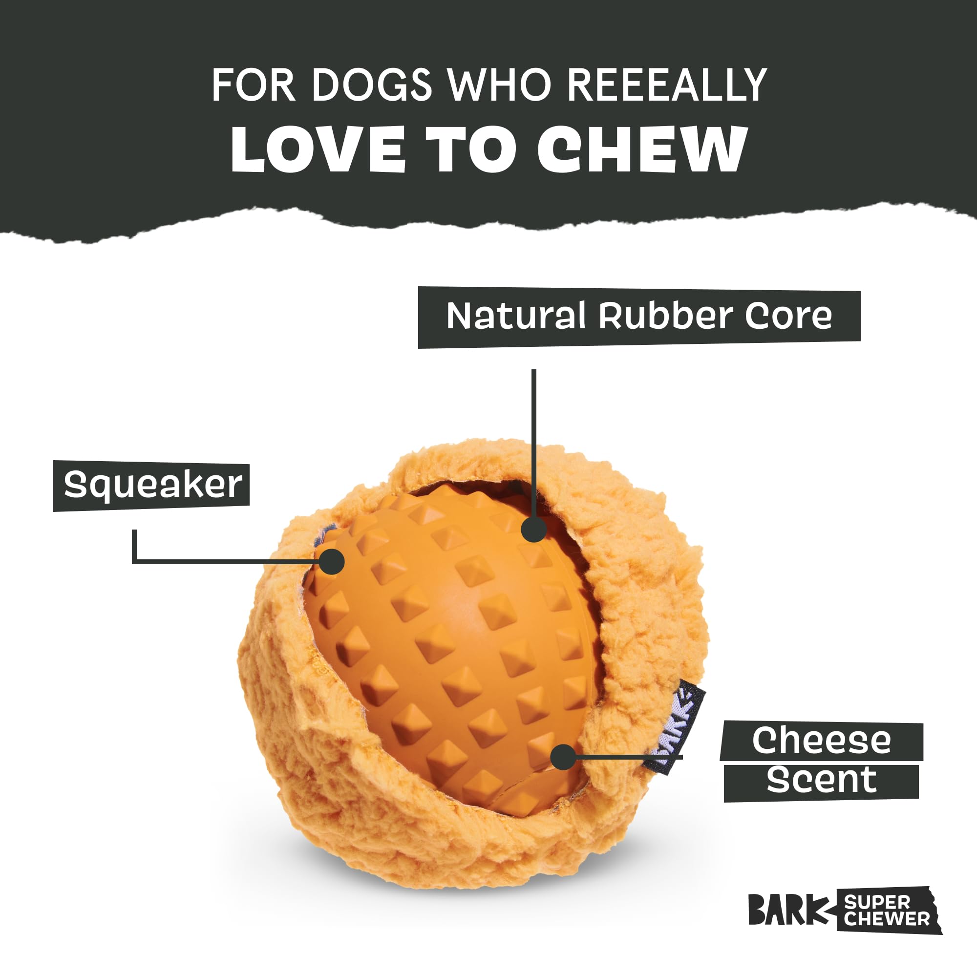 Cheeze Brawl Barkbox, cœur dur dévoilant une surprise pendant le jeu.