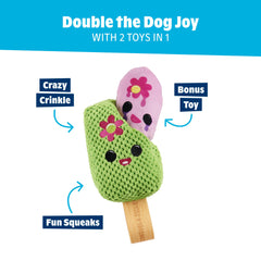 Ouverture en deux de Consuela Cactus Pop BarkBox révélant un jouet bonus.