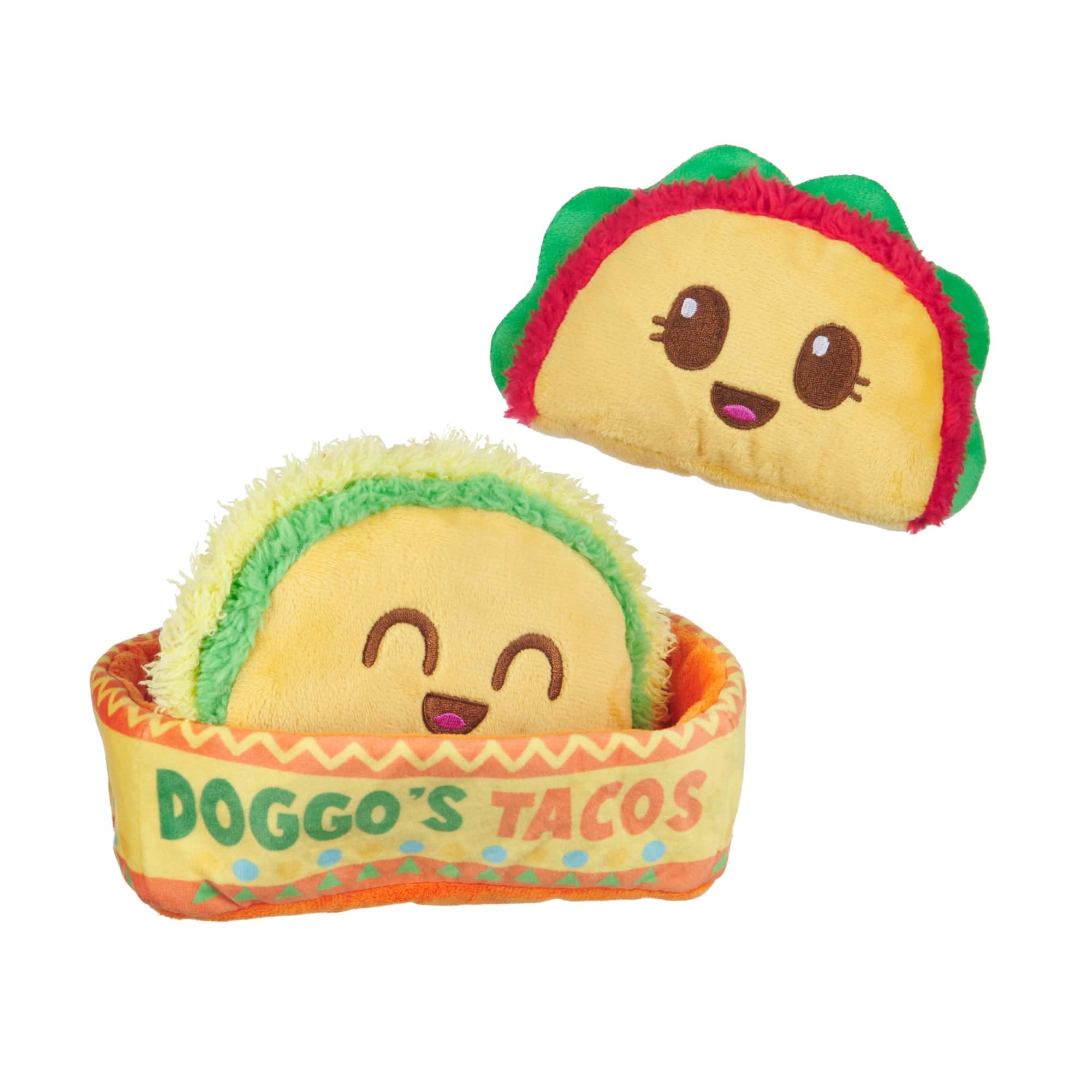 Barkbox Doggo's Tacos ensemble 3-en-1 pour chiens, favorise jeu varié et exercice.
