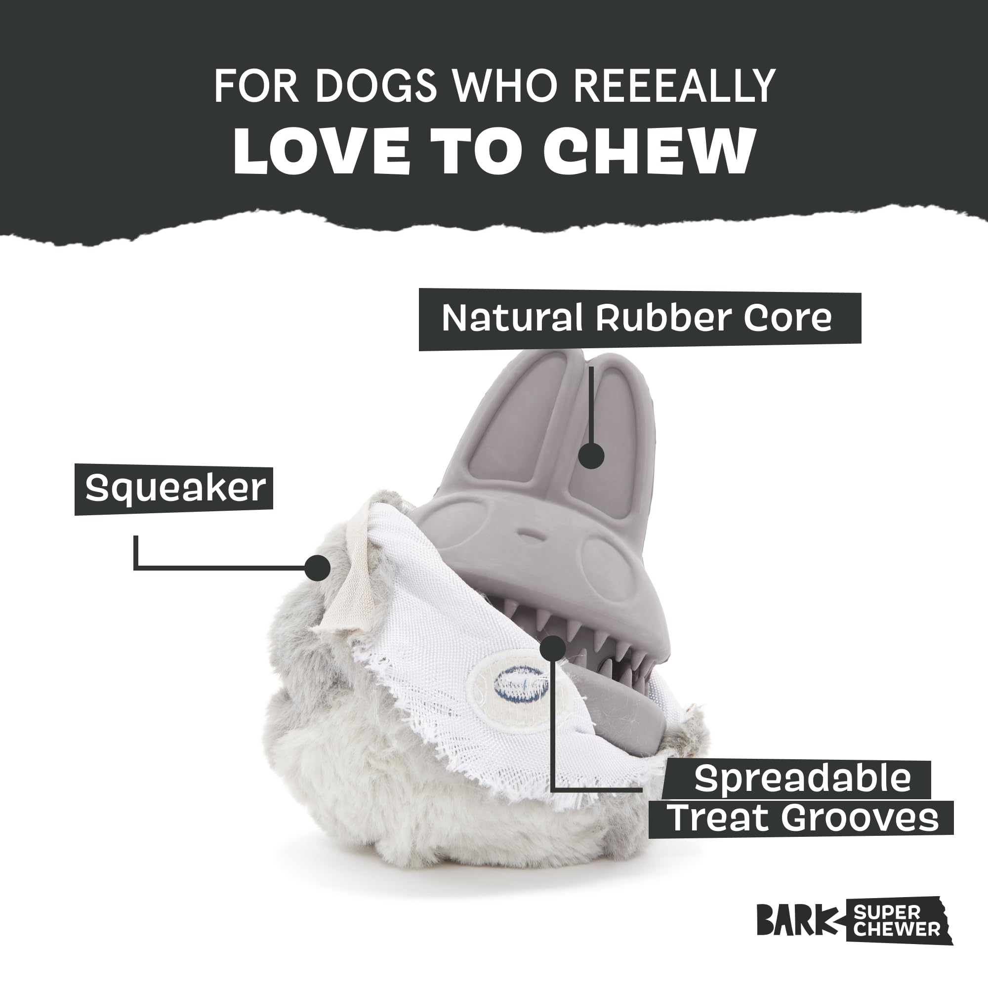 BarkBox Hare Raiser, noyau caoutchouc durable prêt à mastiquer longtemps