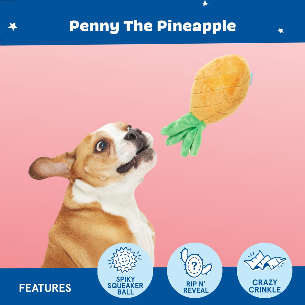 Texture crinkle Barkbox Penny Ananas stimule les sens pendant la mastication.