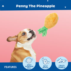 Texture crinkle Barkbox Penny Ananas stimule les sens pendant la mastication.