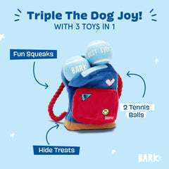 Barkbox sac à dos pour chien, accessoire portable pour jeux en déplacement.