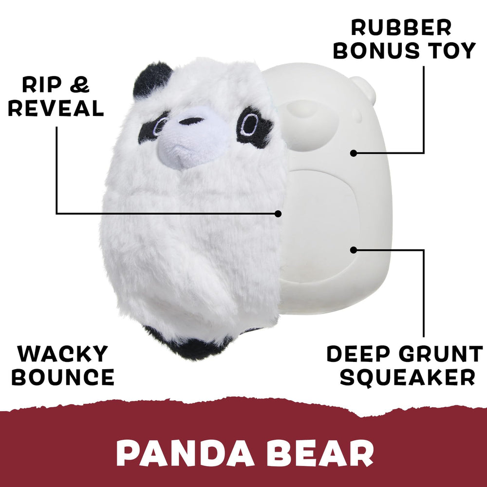 Panda BarkBox, couche peluche et noyau caoutchouc, stimule la mastication exigeante.