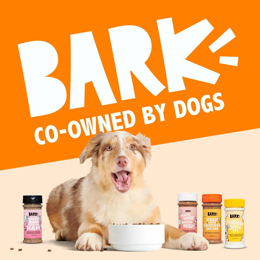 Chien savourant un repas rehaussé avec BarkBox Topper Porc
