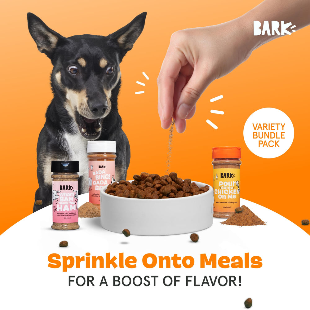 Ingrédients Barkbox Topper romarin et protéine visibles et aromatiques.