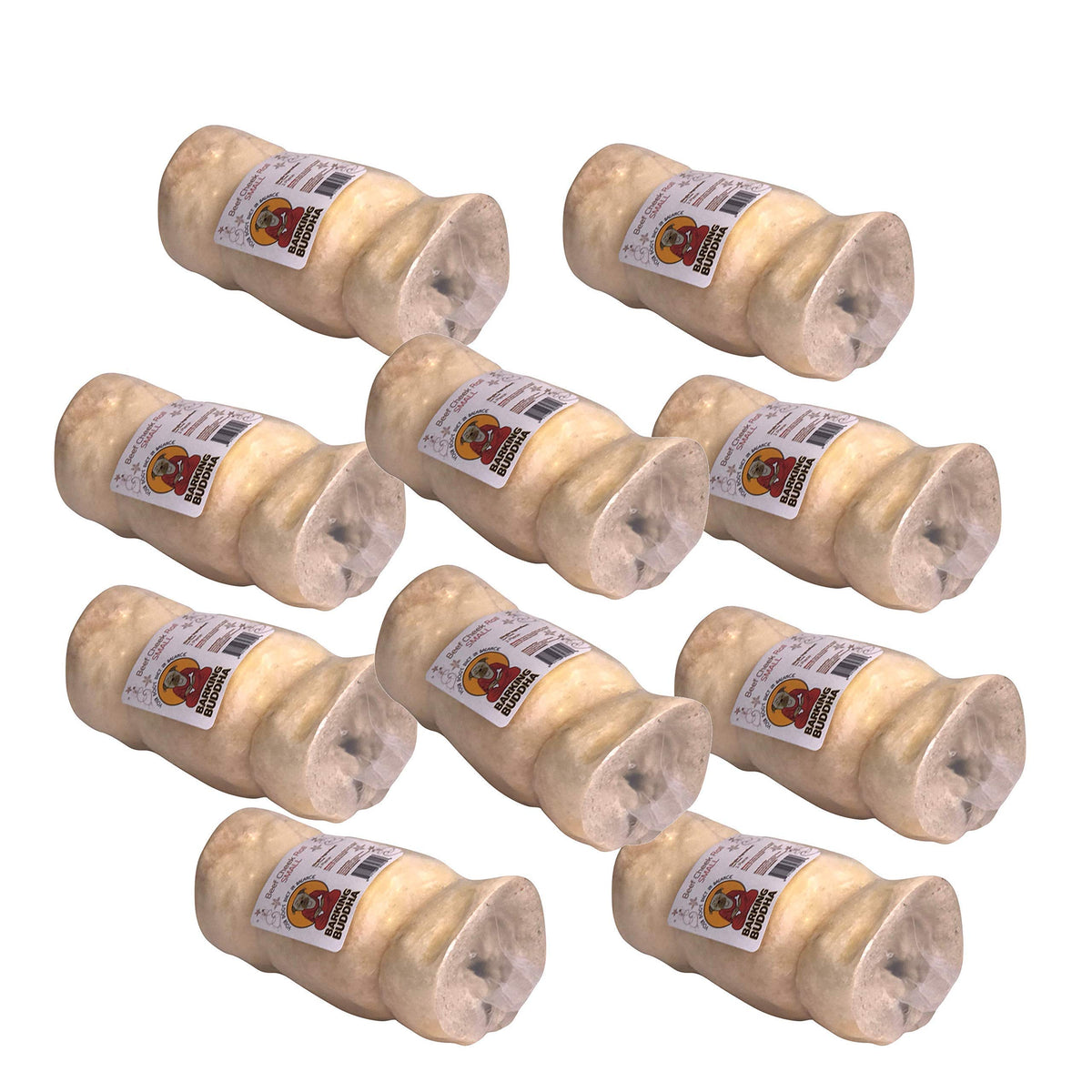 Rouleaux de joue de bœuf Barking Buddha épais 5-6 pouces, friandise naturelle et durable.