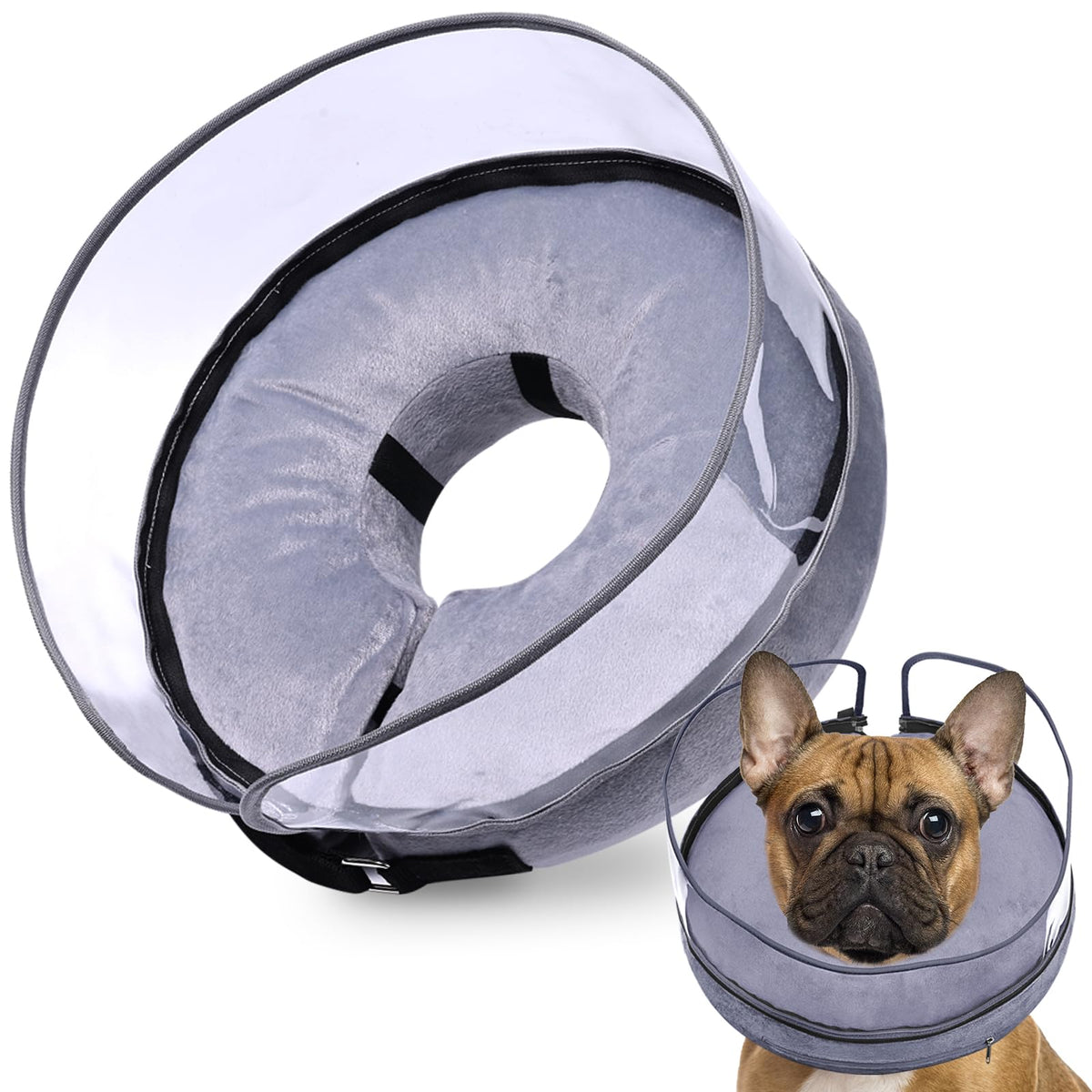 Barkless collier en anneau gonflable pour chien, protection douce post-chirurgie.