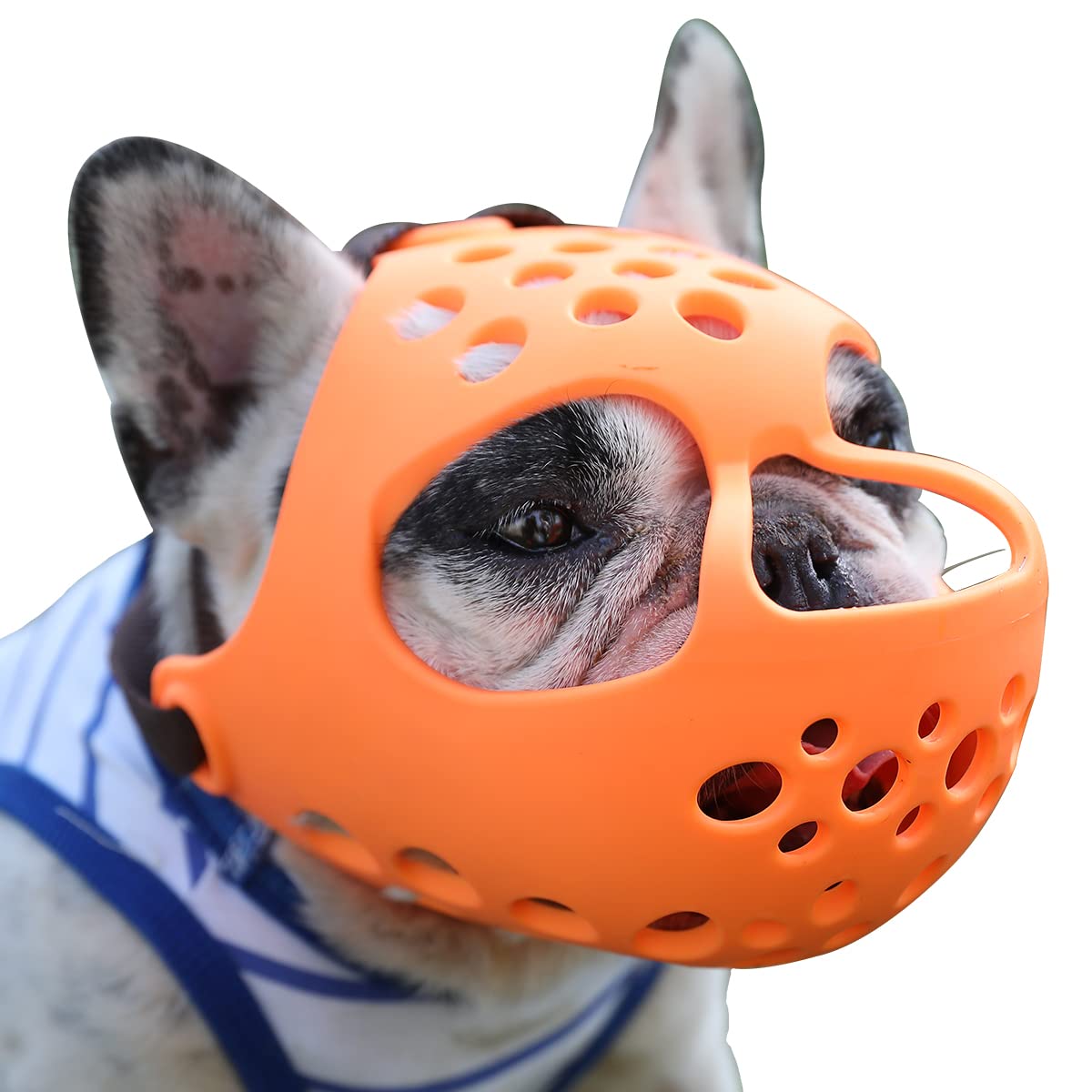 Muzzle Barkless court en silicone doux pour chiens brachycéphales, respiration aisée.