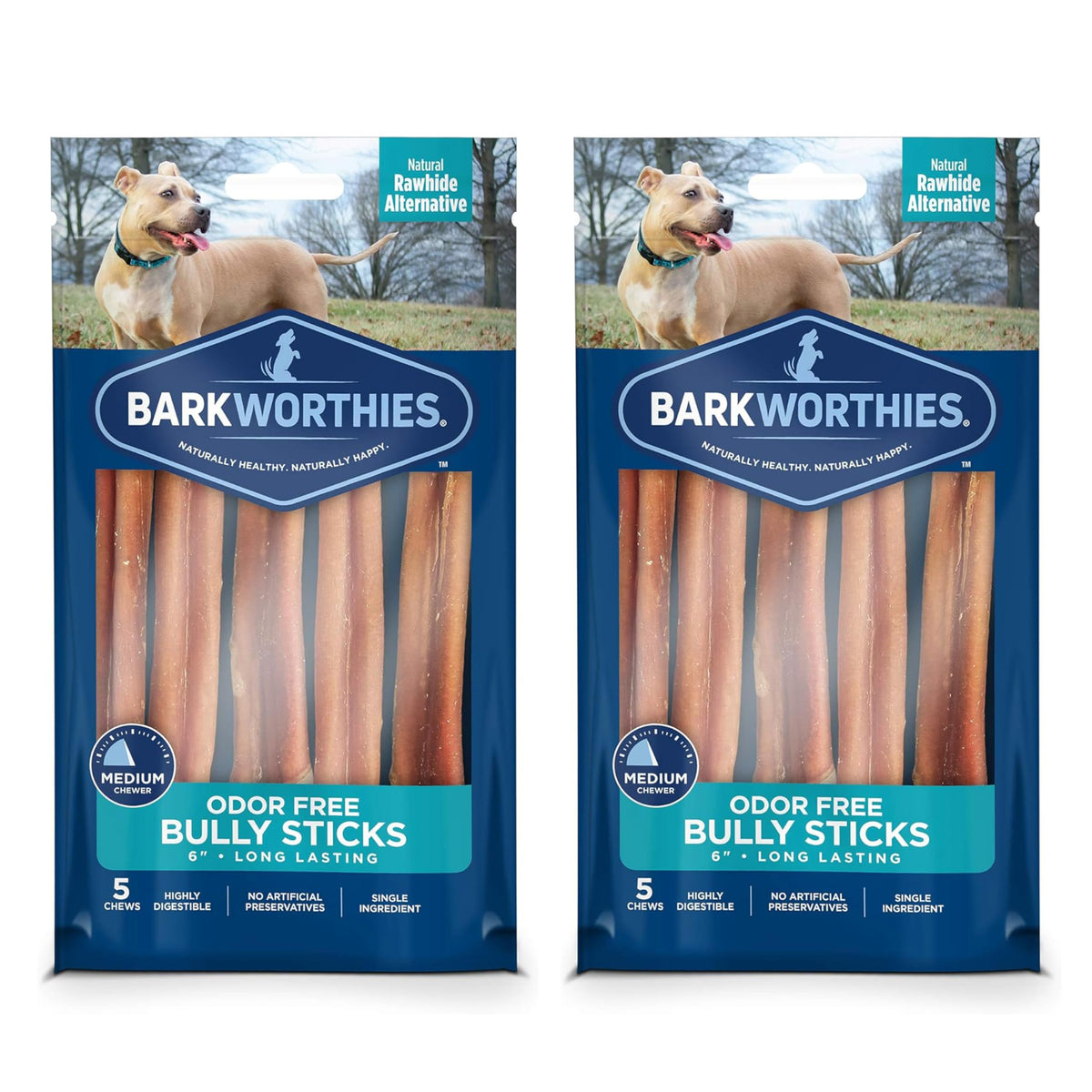 Barkworthies Batons Bully sans odeur, 2 paquets, 6 pouces, longue durée.