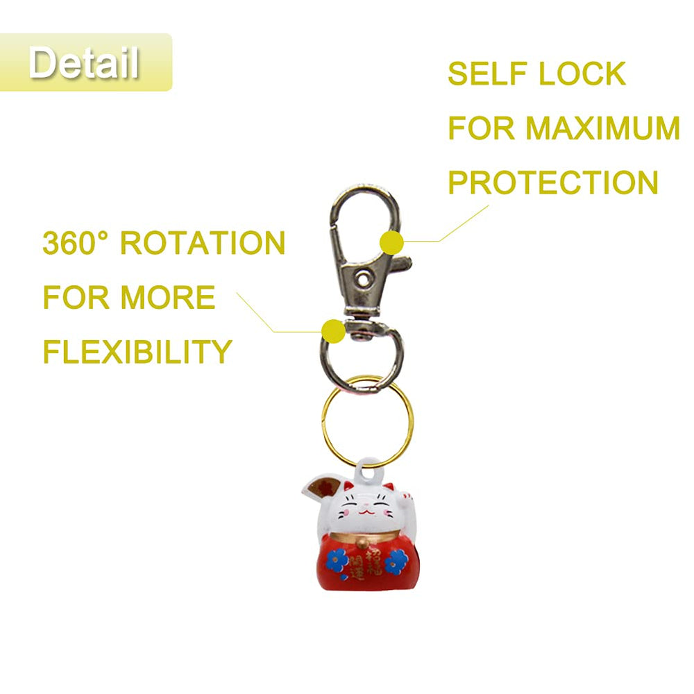 Clochette Barleygoo chat chanceux jaune sur collier, symbole de chance et énergie.