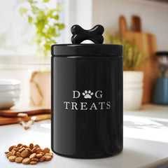 Barnyard Designs Contenant céramique friandises chien noir, rangement élégant et pratique.