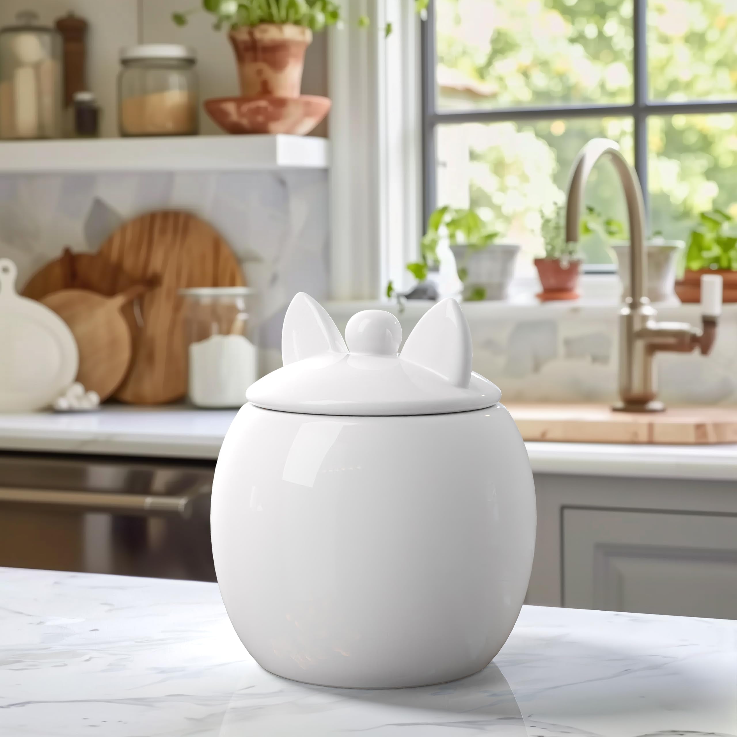 Barnyard Designs pot chat en céramique avec couvercle pour croquettes sèches
