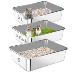 Bartuke litière acier inox très-grand rebords hauts pour grands chats.
