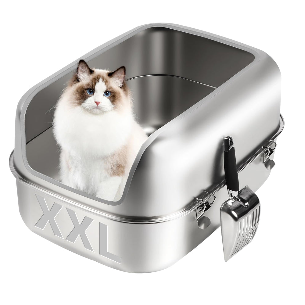 Bartuke bac à litière en acier inoxydable XXL offre espace généreux pour chat
